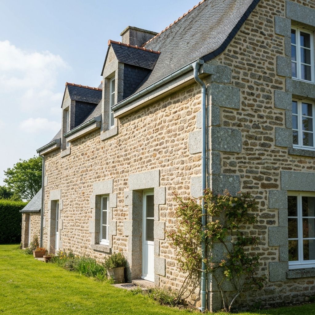 Gouttière zinc sur maison bretonne